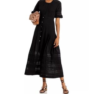 LoveShackFancy Edie Lace Short Sleeve Midi Shirt Dress